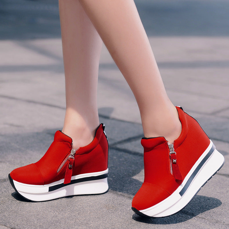 Thick-Soled Flatform Lace-Up Canvas Shoes