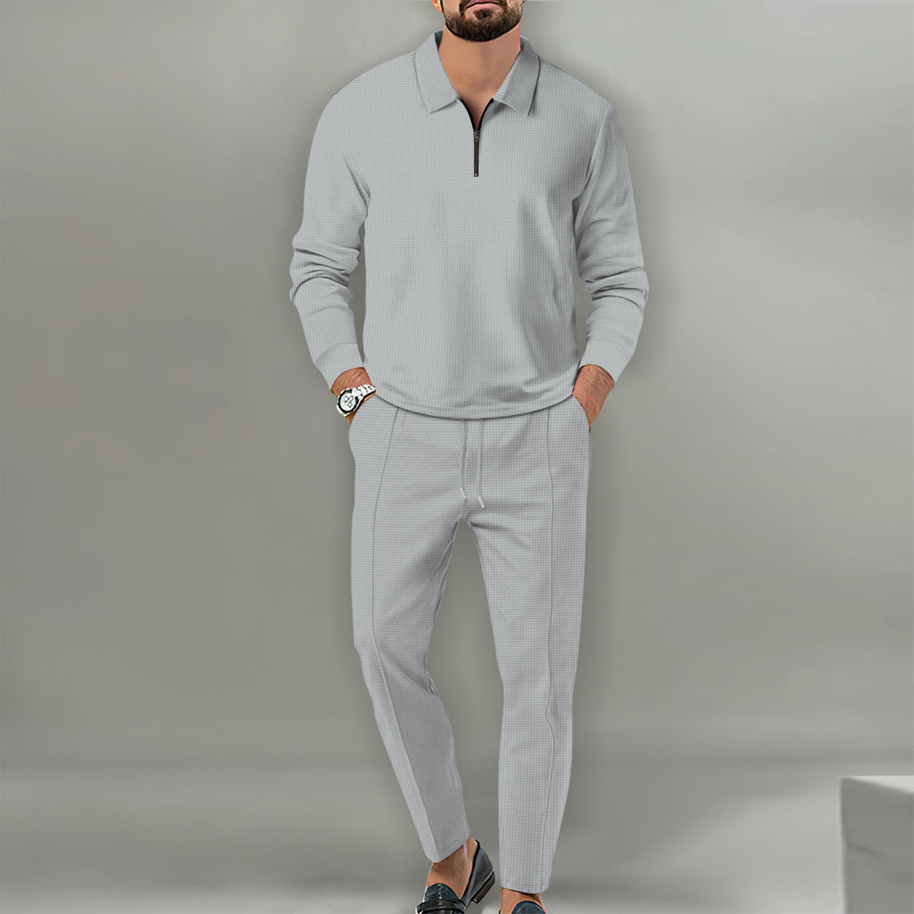 Men's 2024 Waffle Knit Zipper Athletic Set