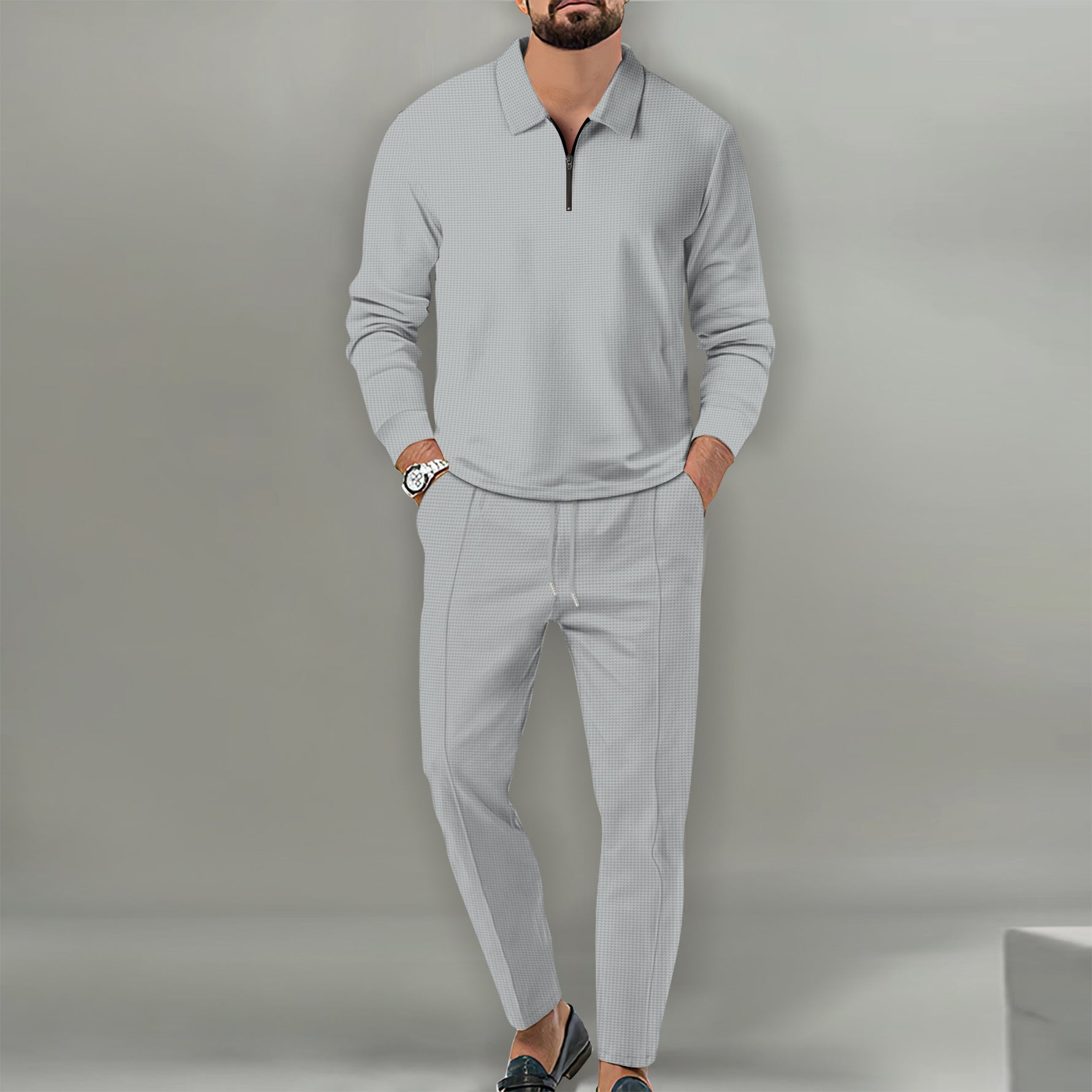 Men's 2024 Waffle Knit Zipper Athletic Set