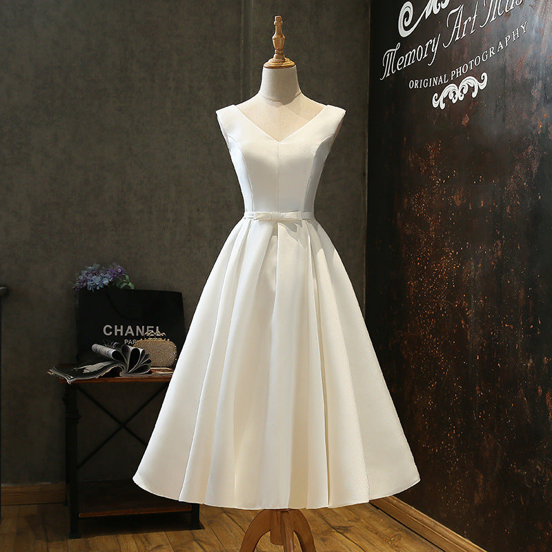 Elegant White Satin Evening Dress