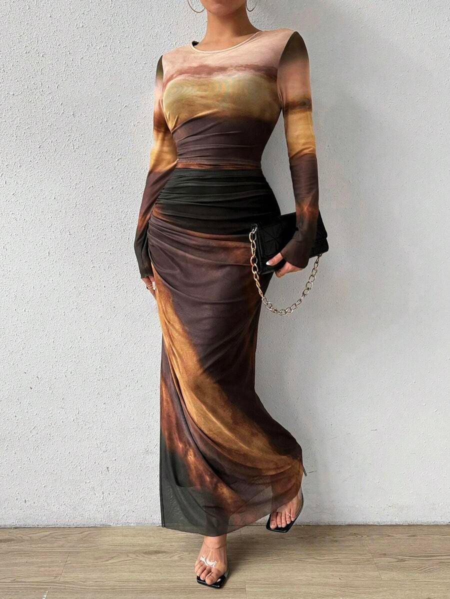 Elegant Contrast Rendered Slim Waist Dress
