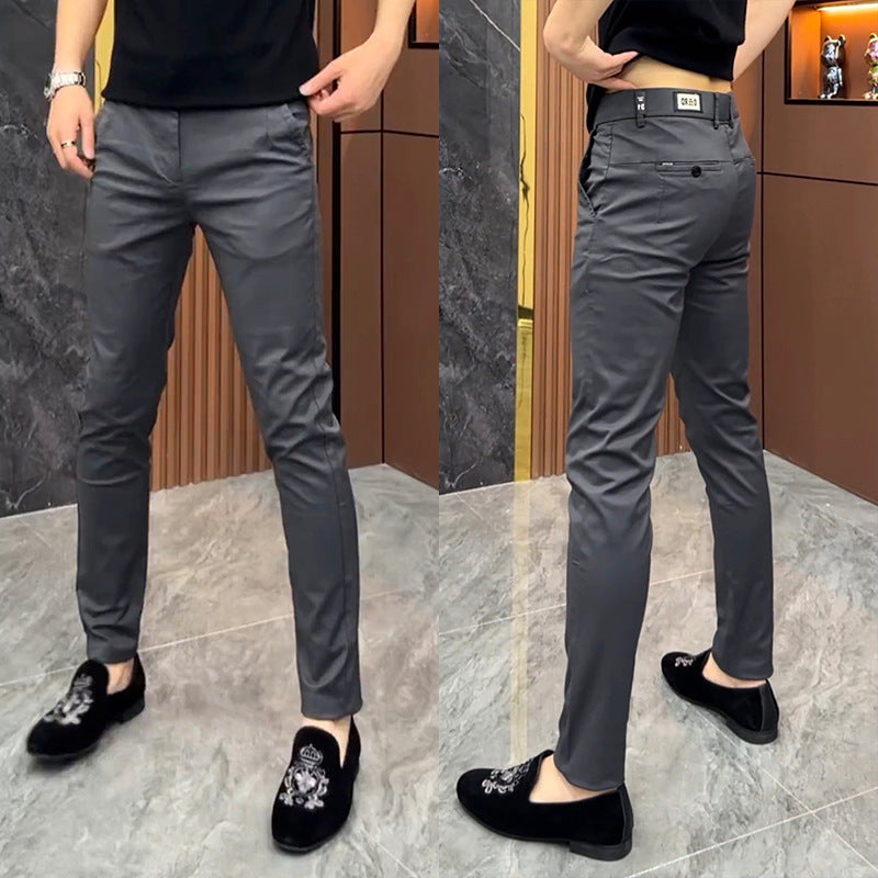 Men’s Solid Color Slim Straight Business Casual Trousers