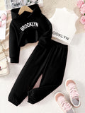 Stylish Spring Outfit Set for Girls  Hoodie + Vest + Comfy Trousers (On Hand)