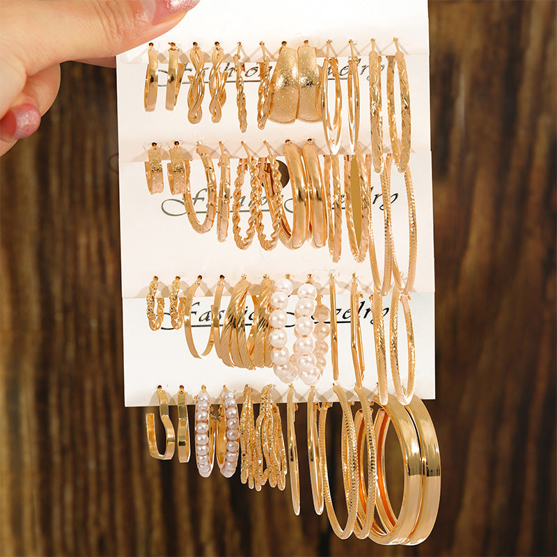 Simple metal earrings 6 pairs set earrings