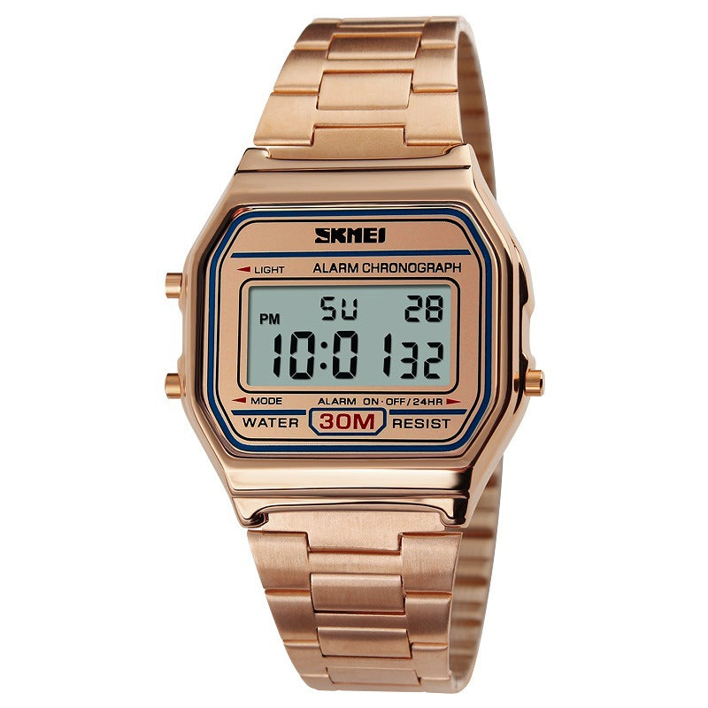 Mens Vintage Square Alloy Watch  Waterproof Steel Band Thin Fashion Electronic Watch