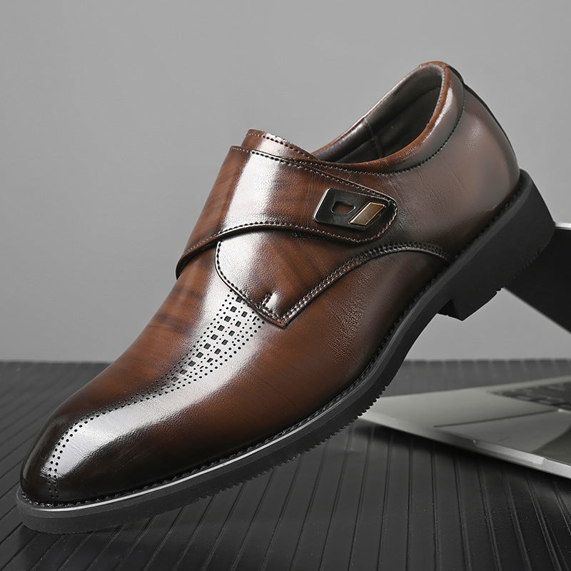 British Style Velcro Leather Shoes for Men  Business Casual & Formal Slip-On