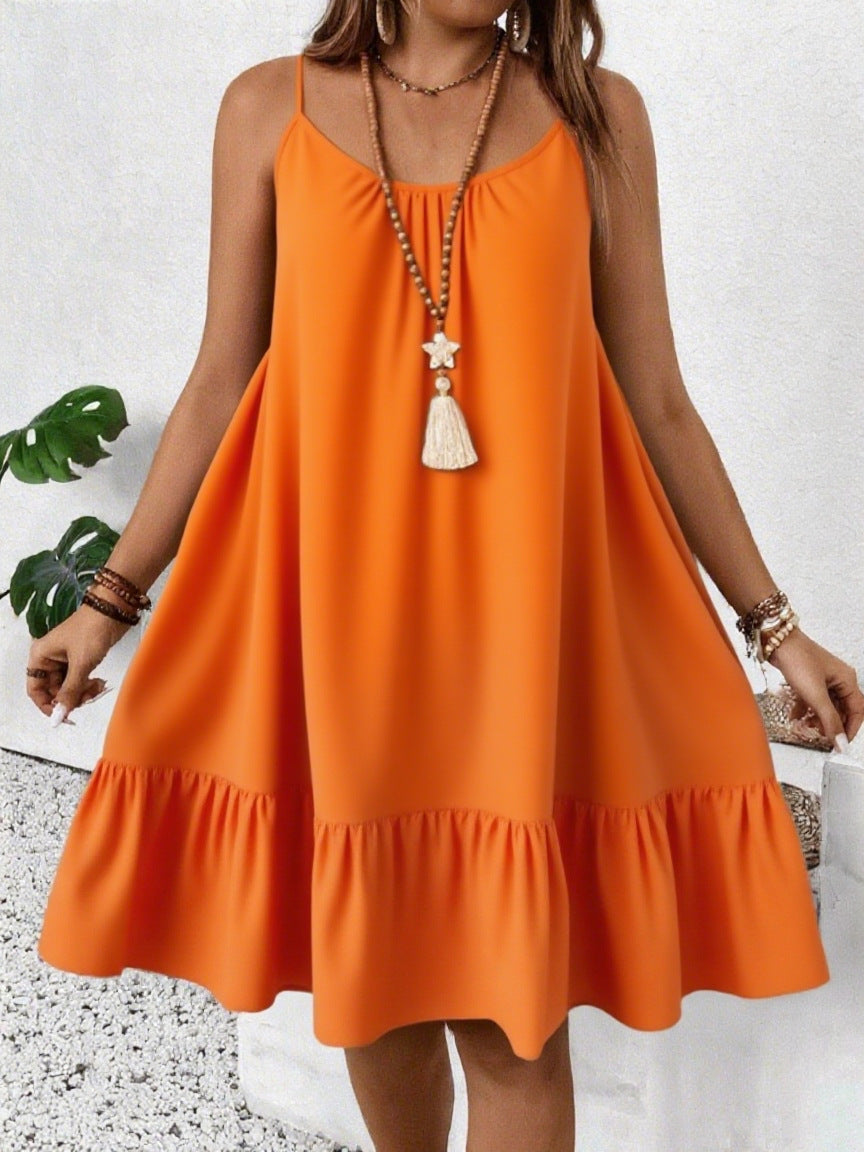 Plus Size Elegant Strap Dress for Women – Solid Color Sleeveless Fashion Dress 2025