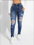 Skinny trend ripped casual fashion small feet jeans