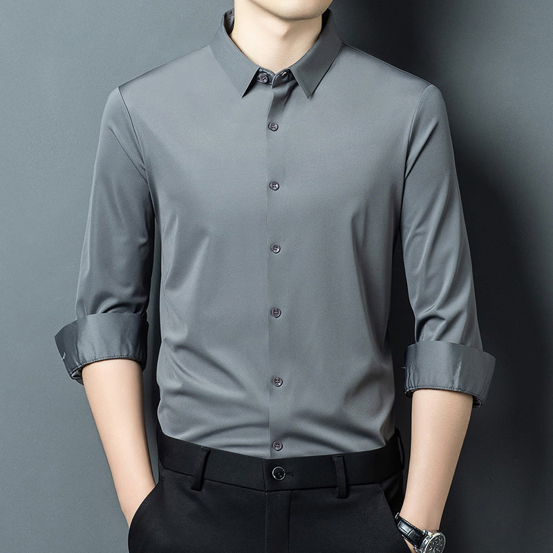 Mens Stretch Ice Silk Long-Sleeve Shirt