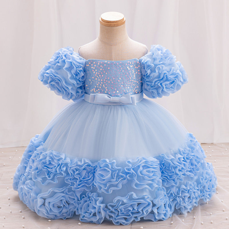 Rosette Ruffle Sequin Princess Gown