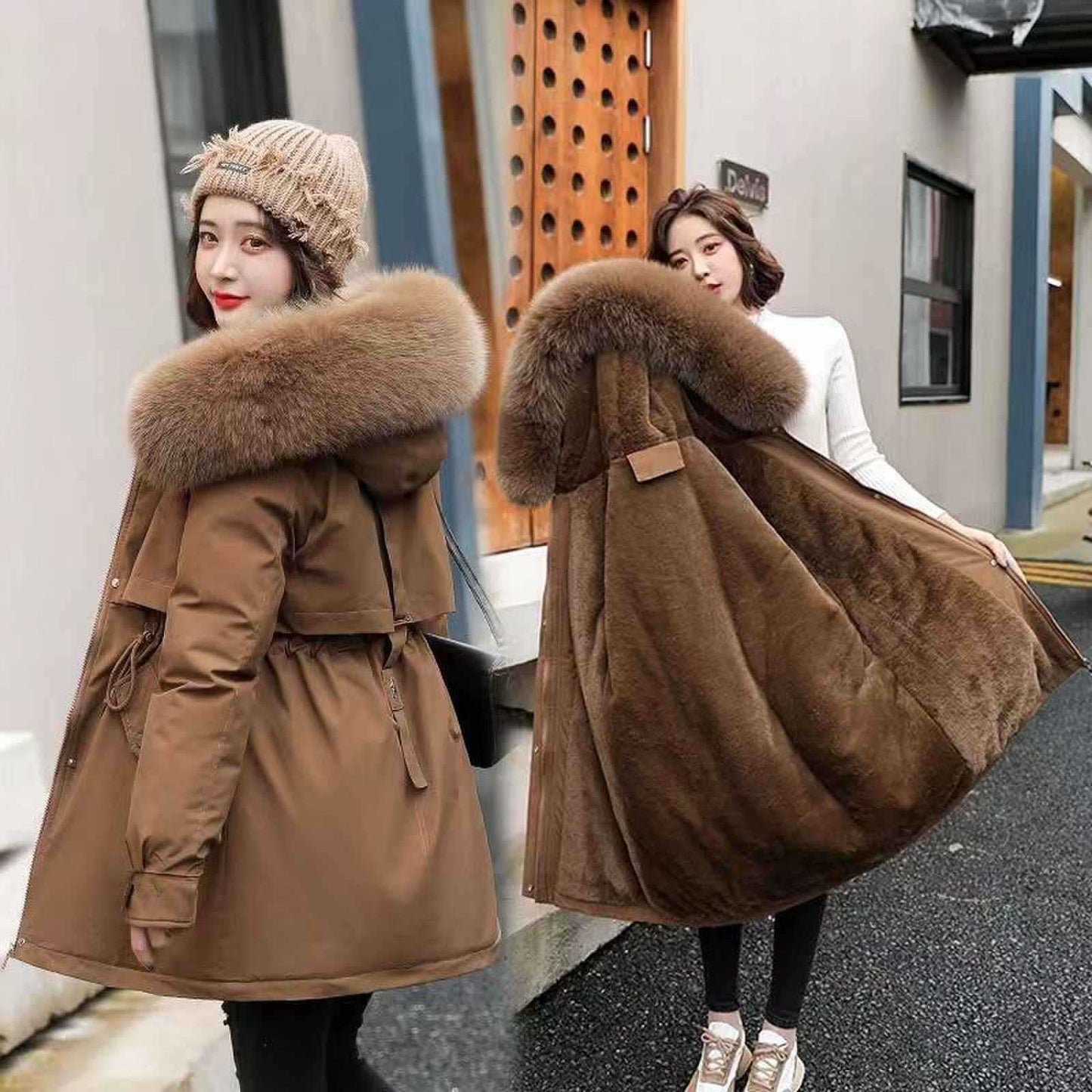 Women's Winter  Slim Fit Faux Fur Parka Jacket