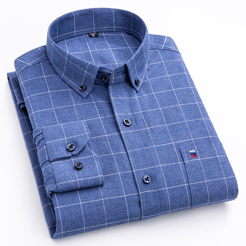 Large Cotton Men’s Long-Sleeve Brushed Plaid Shirt