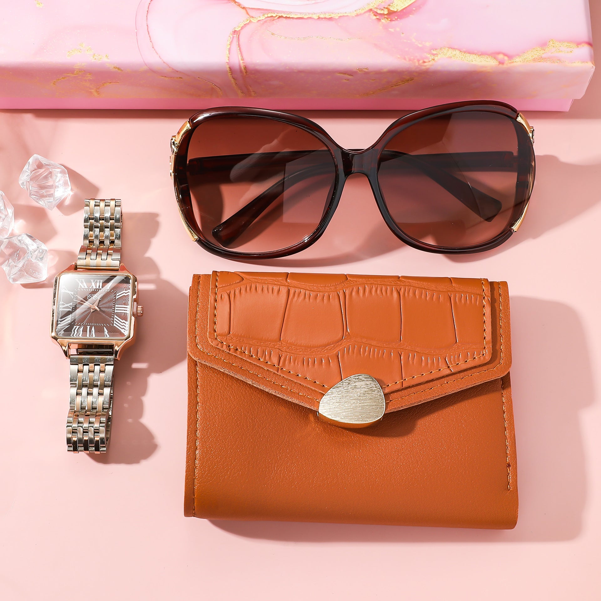 Elegant 3-Piece Gift Set for Women: Belt, Watch, and Sunglasses