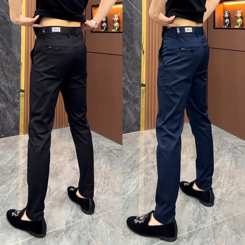 Men’s Solid Color Slim Straight Business Casual Trousers