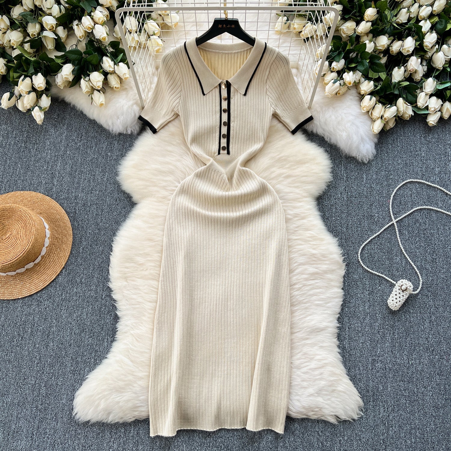 Polo Neck Slim Knitted Dress