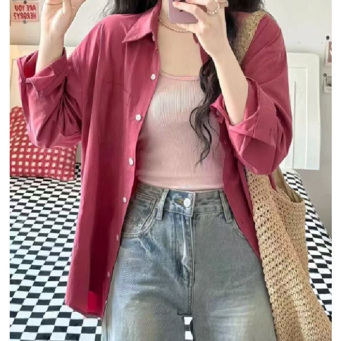 Womens Cotton Long Sleeve Layered Shirt  Spring & Autumn Cardigan Style Top