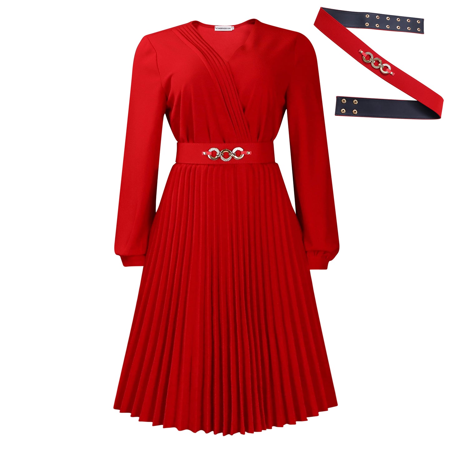 V-neck fashion: temperament elegant solid color pressed pleated large size African dress