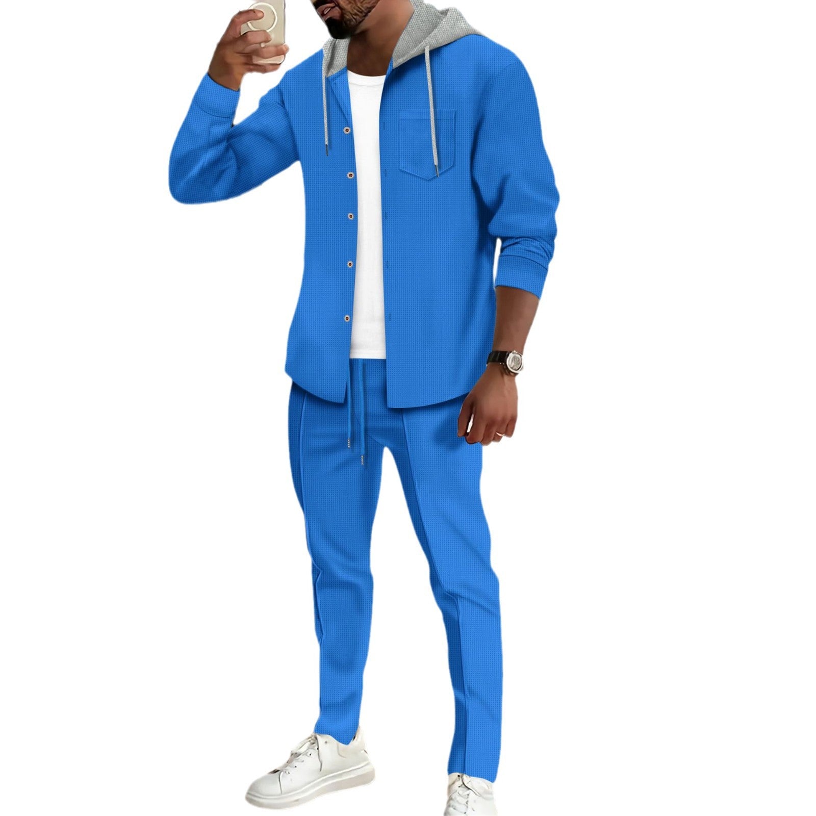 Men's Waffle Knit Hooded Cardigan Set