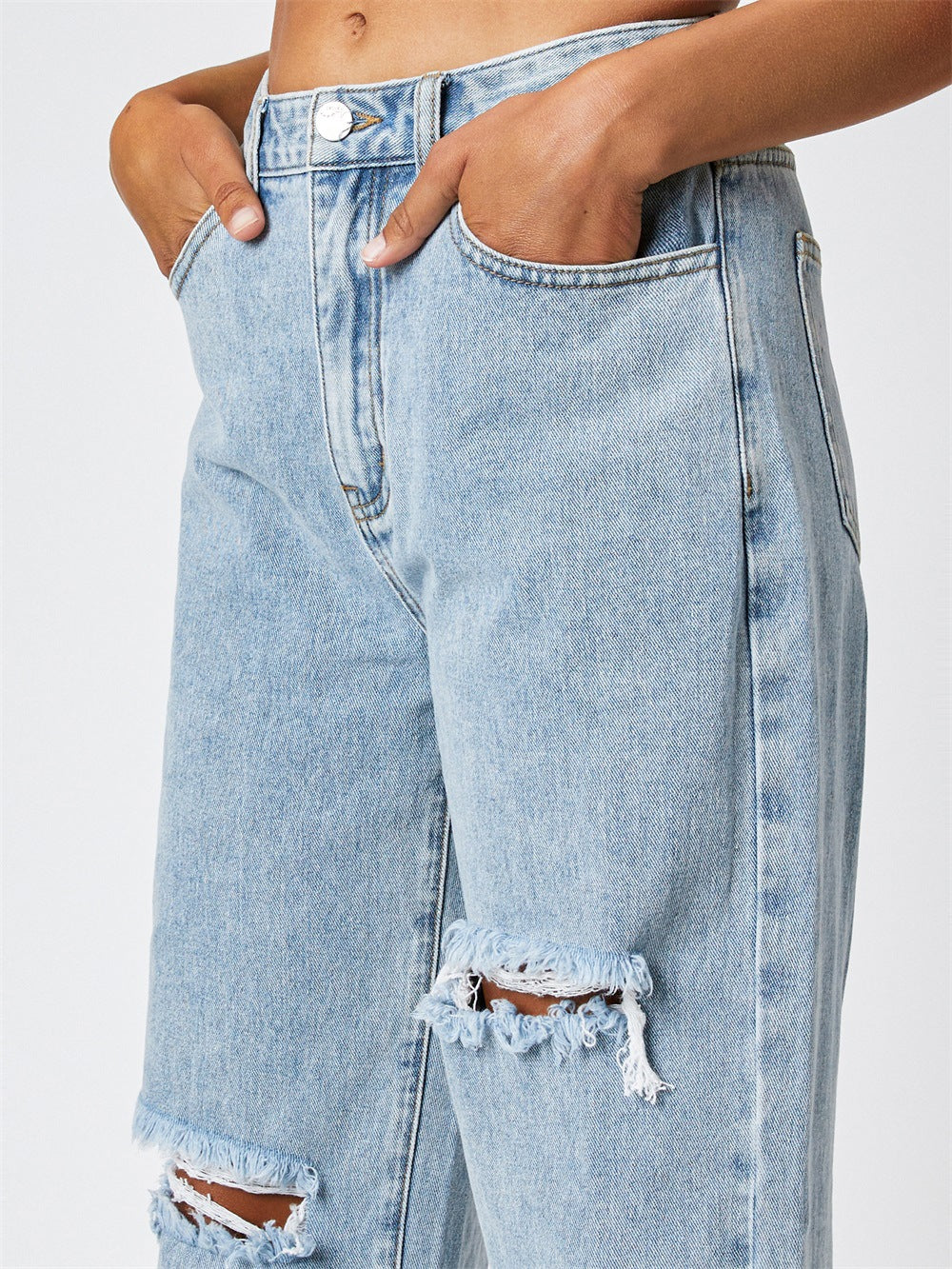 Black classic ripped straight denim pants