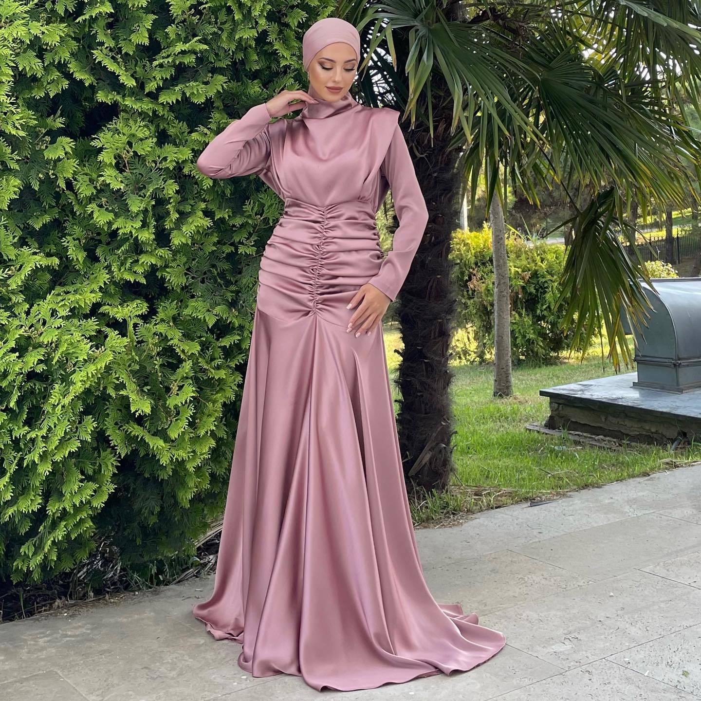 Elegant High Neck Satin Maxi Dress