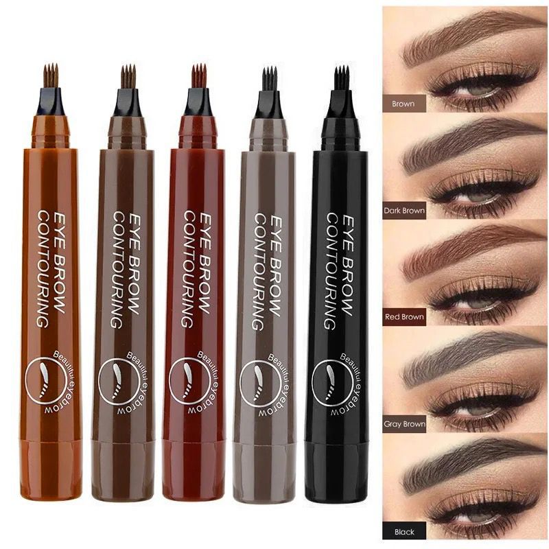 Four-headed eyebrow pencil: waterproof and sweat-proof non-fading black brown liquid eyebrow pencil 4 prong eyebrow pencil