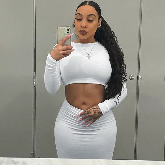 Long Sleeve Crop Top Tight Skirt