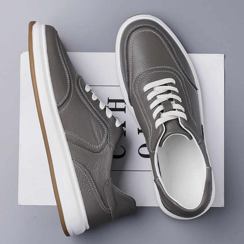 Men’s Genuine Leather Casual Sneakers – Breathable Trendy White Shoes