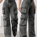High Elastic Plus Size Casual Jeans - Deep Gray (On Hand)