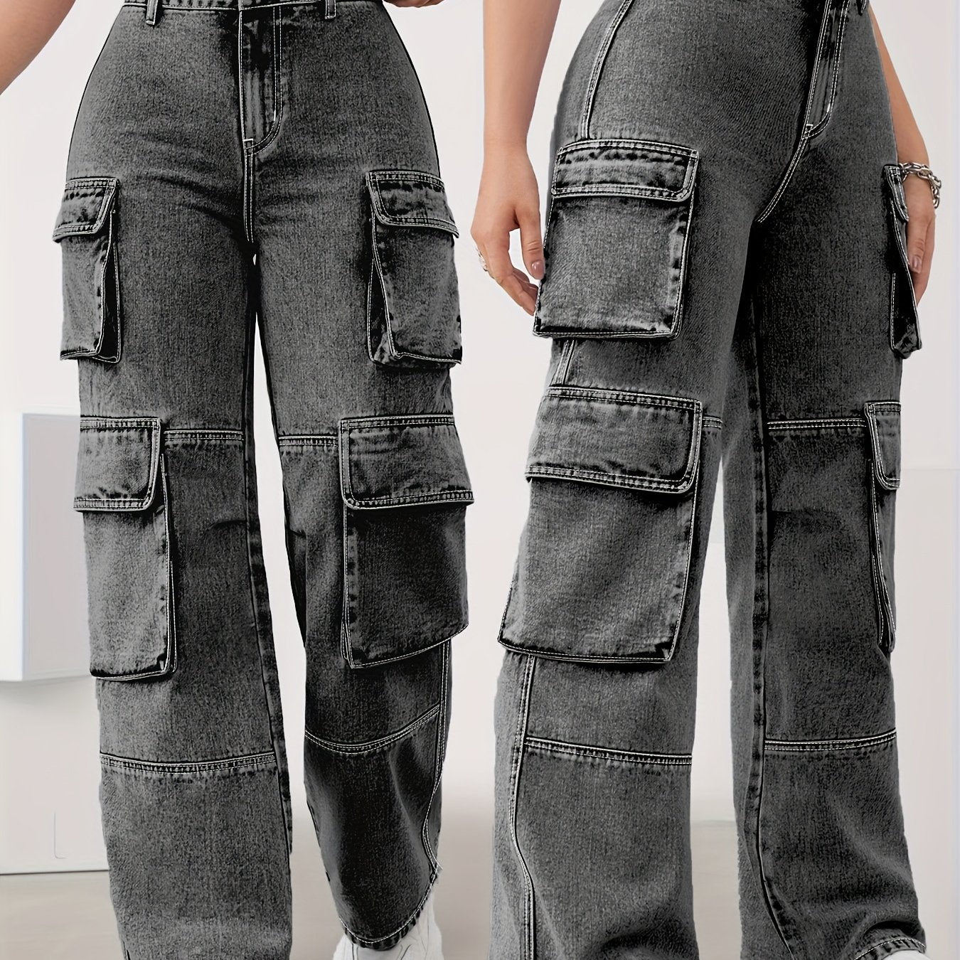 High Elastic Plus Size Casual Jeans - Deep Gray