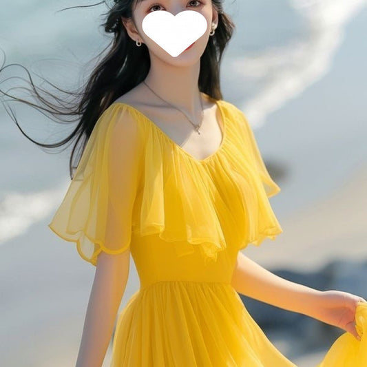 French Yellow Bubble Dress