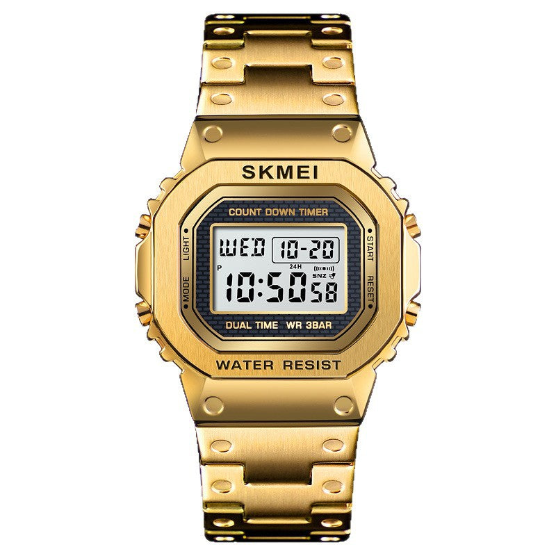 Moment Beauty SKMEI Vintage Square Dial Watch  Luminous Steel Belt Electronic Watch