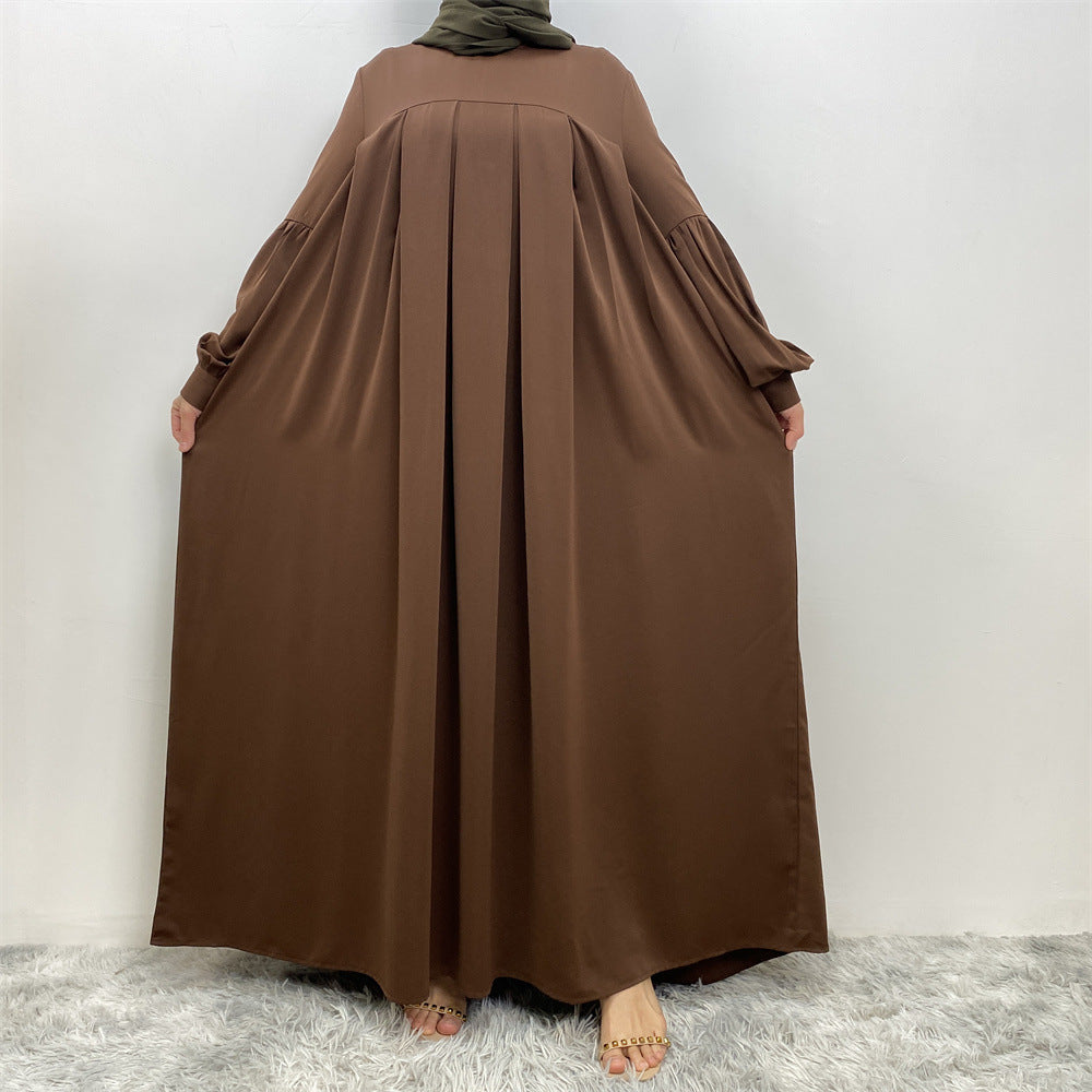 Modest Crew Neck Pleated Abaya Dress
