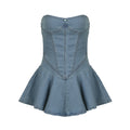 Women's wrap chest, sleeveless, open back, split stitching, tight body,  denim dress