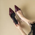 Burgundy Pointed Toe Patent Leather Sandals - Retro Stiletto Heels (On Hand)