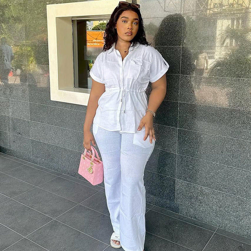 Casual Drawstring Shirt & Long Pants Set