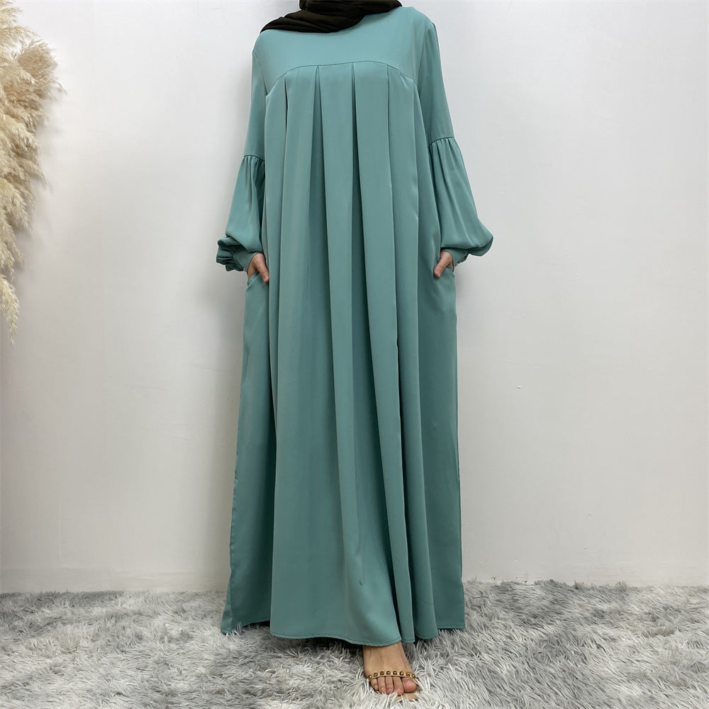 Modest Crew Neck Pleated Abaya Dress