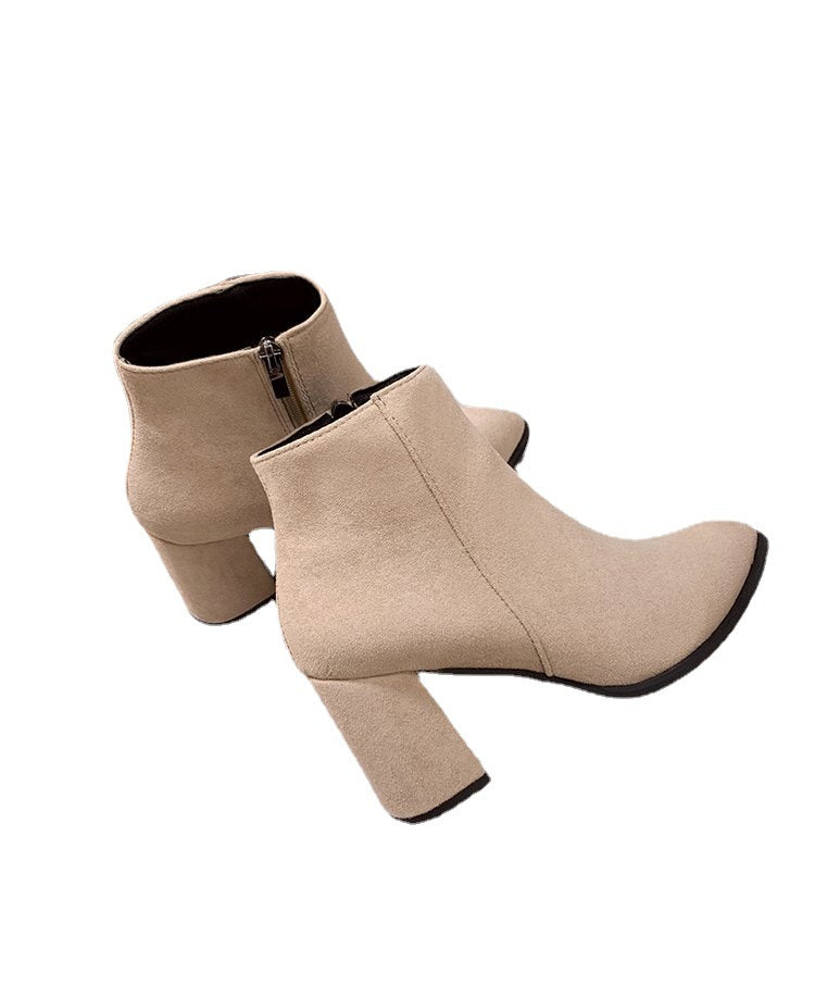 High Heeled Boots Side Zipper - Fashion Block Heel