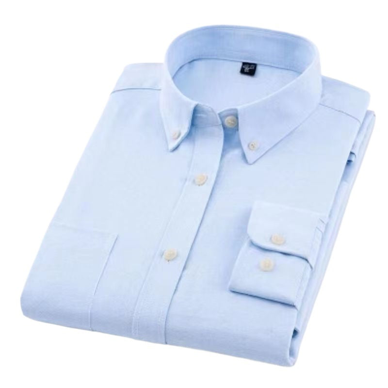 Men’s Solid Color Oxford Cotton Long-Sleeve Shirt