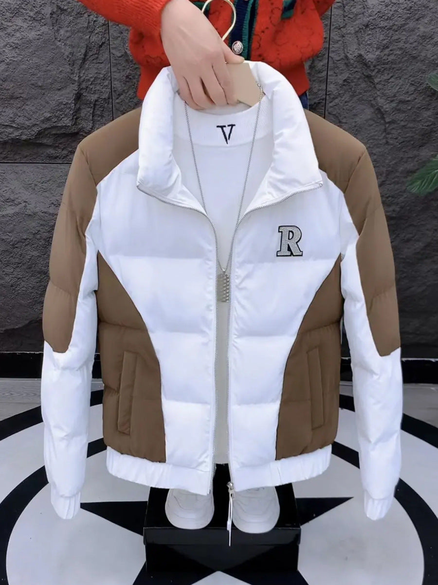 Stylish Embroidered Short Ruffian Jacket for Men  Korean Winter Cotton Coat