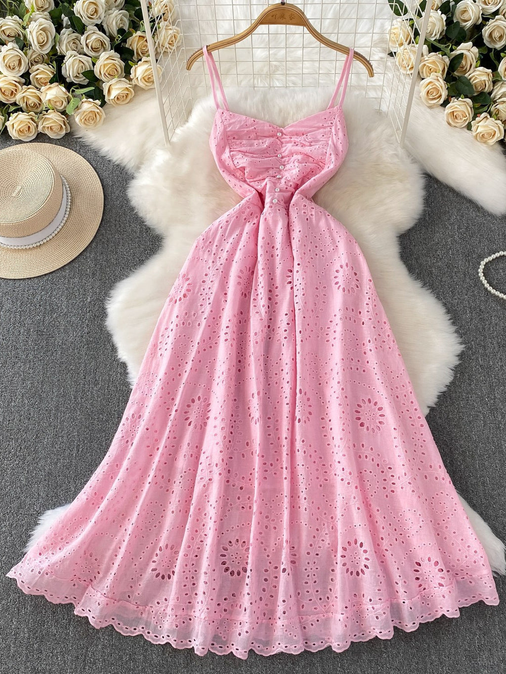 French Pink V-Neck Spaghetti Strap Maxi Dress for Women