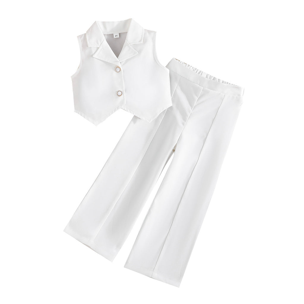 Trendy Summer Girls Two-Piece Set  Sleeveless Top & Wide-Leg Trousers
