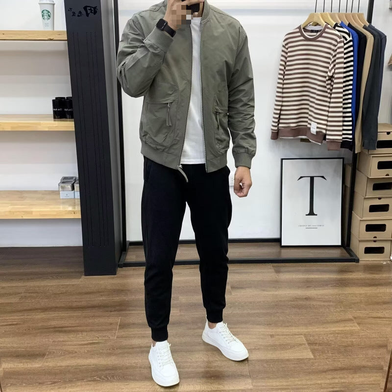 Men's Trendy Baseball Collar Jacket  Casual Sportswear, Long Sleeve, Versatile & Stylish