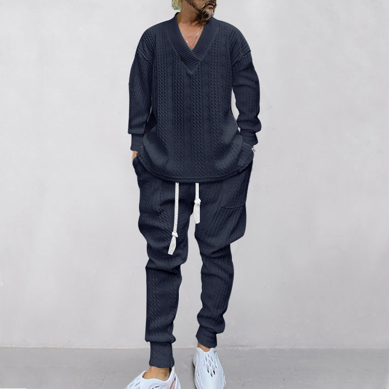 Men's V-Neck Jacquard Knitwear & Casual Sports Suit  Fall/Winter Fashion