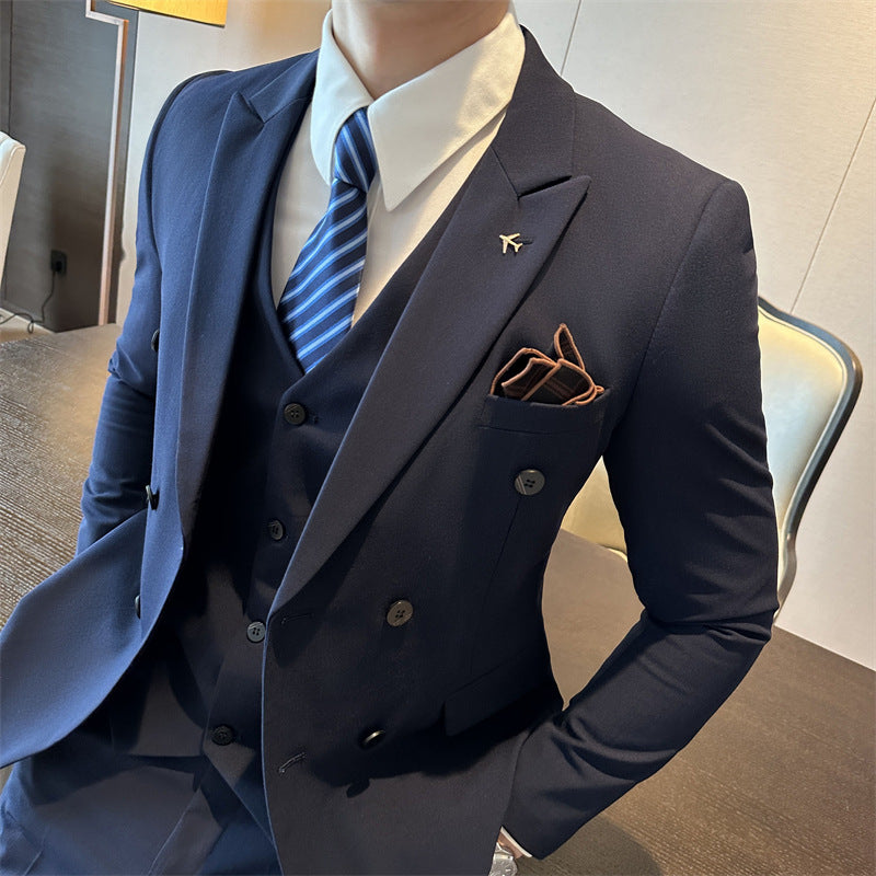 Luxury black double-breasted wedding suit