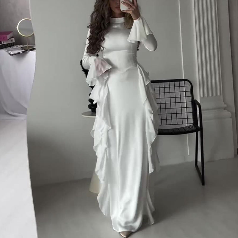 Elegant Autumn Bell Sleeve High-Waisted Dress for Women