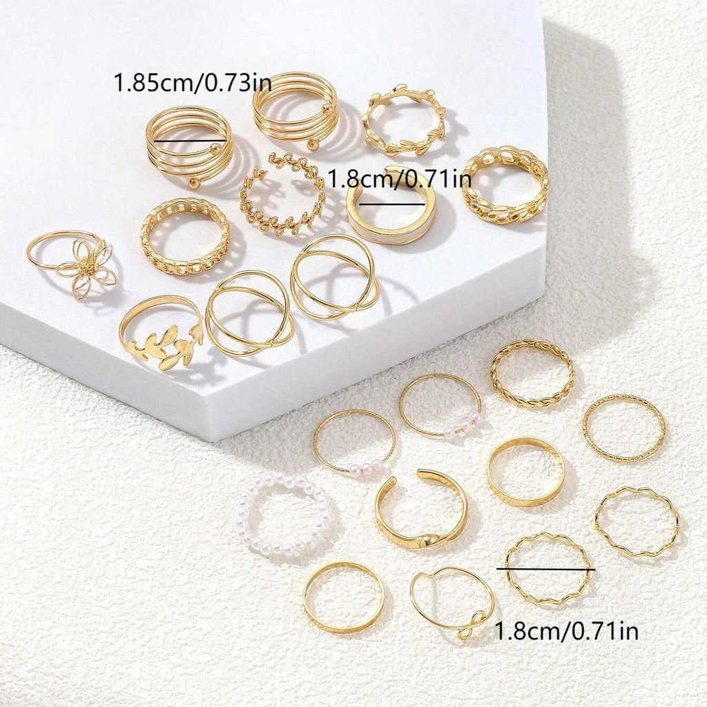 22-Piece Butterfly, Pearl, and Geometric Ring Set