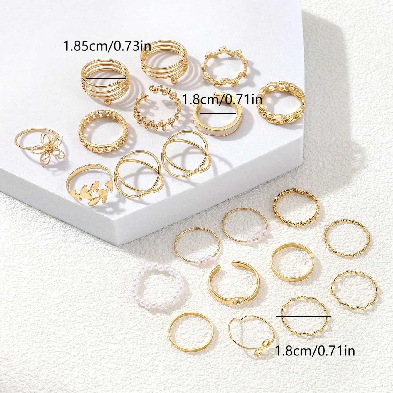 22-Piece Butterfly, Pearl, and Geometric Ring Set