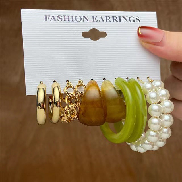 Set Pearl Crystal Stud Earrings