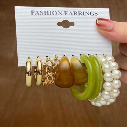 Set Pearl Crystal Stud Earrings