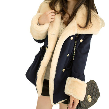 Thickened slim double-breasted student woolen coat